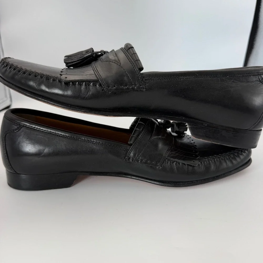 Johnston & Murphy Mens Black Leather Kiltie Tassel Loafers Dress Shoes 9.5 N
